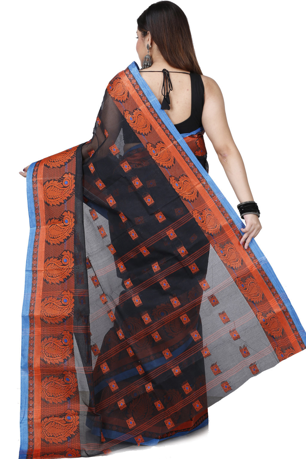 Black Pure Cotton Aloka Tant Saree (910)